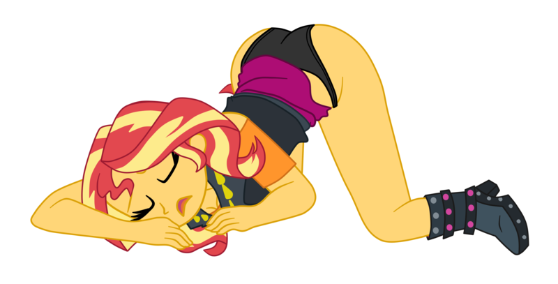 Size: 2700x1373 | Tagged: suggestive, alternate version, artist:gmaplay, derpibooru import, sunset shimmer, equestria girls, ass, ass up, bunset shimmer, butt, defeat, defeated, face down ass up, image, png, simple background, solo, transparent background, unconscious