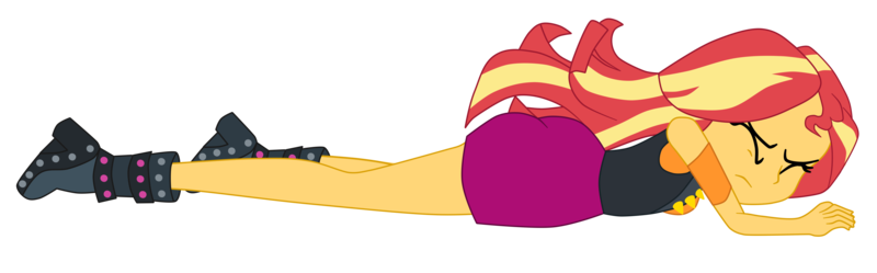 Size: 4822x1500 | Tagged: safe, artist:gmaplay, derpibooru import, sunset shimmer, equestria girls, equestria girls series, forgotten friendship, bunset shimmer, butt, defeat, defeated, image, png, simple background, solo, transparent background