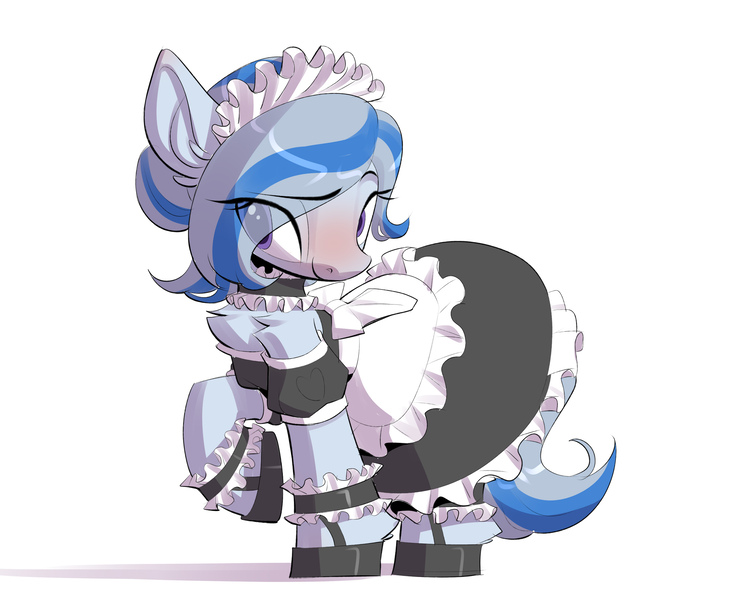 Size: 2953x2362 | Tagged: safe, artist:castle bravo, derpibooru import, oc, oc:yvonne.k waverhoof, unofficial characters only, earth pony, clothes, female, hoodie, image, jpeg, maid, simple background, solo, white background