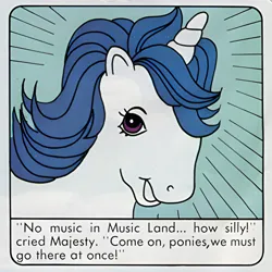 Size: 600x600 | Tagged: artist needed, safe, derpibooru import, majesty, pony, unicorn, comic:my little pony (g1), dialogue, female, g1, image, mare, merry music, official comic, png, scan, solo, upscaled