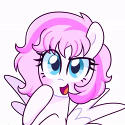 Size: 755x755 | Tagged: safe, artist:darkynez, derpibooru import, oc, unofficial characters only, pegasus, pony, blushing, image, jpeg, looking at you, open mouth, open smile, smiling, solo, spread wings, wings