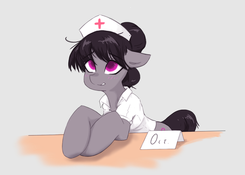 Size: 1080x769 | Tagged: safe, artist:cirtierest, derpibooru import, octavia melody, earth pony, pony, chest fluff, eyebrows, eyebrows visible through hair, floppy ears, hat, image, nurse, nurse hat, nurse outfit, png, simple background, solo