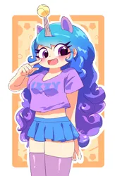 Size: 1338x2048 | Tagged: safe, artist:leo19969525, derpibooru import, izzy moonbow, human, unicorn, equestria girls, ball, blushing, clothes, equestria girls-ified, female, g5, g5 to equestria girls, generation leap, hair, horn, horned humanization, humanized, image, izzy's tennis ball, jpeg, miniskirt, open mouth, purple eyes, skirt, socks, solo, tennis ball