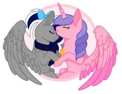 Size: 867x669 | Tagged: safe, artist:kathepart, derpibooru import, oc, oc:hearty love, oc:sofia reds, unofficial characters only, alicorn, pegasus, alicorn oc, base used, clothes, couple, craft, female, horn, image, pegasus oc, png, simple background, white background, wings