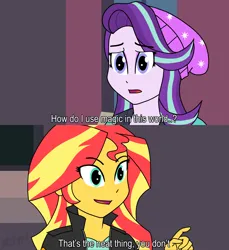 Size: 3840x4200 | Tagged: safe, artist:altynp, derpibooru import, starlight glimmer, sunset shimmer, equestria girls, mirror magic, spoiler:eqg specials, beanie, dialogue, duo, female, hat, image, invincible, jpeg, meme, parody, ponified meme, scene parody