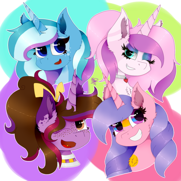 Size: 1300x1300 | Tagged: safe, artist:kathepart, derpibooru import, oc, oc:hearty love, oc:kathepaint, alicorn, collar, eyeshadow, freckles, hair bun, image, makeup, png, simple background, smiling