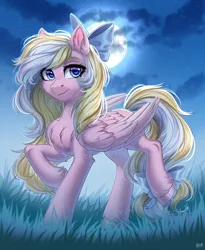 Size: 2700x3289 | Tagged: safe, artist:hakaina, derpibooru import, oc, oc:bay breeze, unofficial characters only, pegasus, bow, commission, female, hair bow, image, moon, night, png