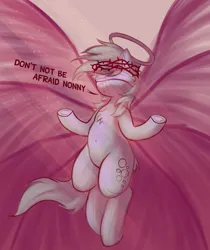 Size: 1908x2274 | Tagged: safe, artist:shepardinthesky, derpibooru import, derpy hooves, seraph, angel, angelic wings, belly, belly button, blind, blindfold, crown of thorns, dialogue, halo, image, impossibly large wings, large wings, multiple wings, png, seraphim pegasus, seraphim pony, sketch, solo, wings