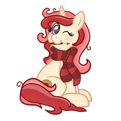 Size: 4500x4500 | Tagged: safe, artist:lunar harmony, oc, oc:red palette, unofficial characters only, pony, clothes, cute, female, image, looking at you, mare, paintbrush, png, scarf, sitting, solo, winking at you