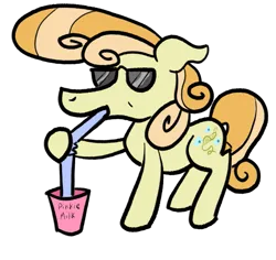 Size: 1011x956 | Tagged: safe, artist:lunar harmony, junebug, pony, cool, drinking, female, image, mare, pilk, png, solo, straw, sunglasses