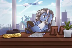 Size: 2700x1800 | Tagged: safe, artist:redahfuhrerking, derpibooru import, oc, oc:cloudy contrail, pegasus, pony, airship, female, image, mare, png, solo, statue of liberty