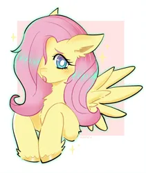 Size: 1500x1781 | Tagged: safe, artist:puffyrin, derpibooru import, fluttershy, pegasus, pony, hair over one eye, image, open mouth, passepartout, png, solo, white pupils