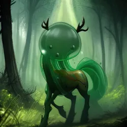 Size: 1024x1024 | Tagged: grimdark, artist:zealousmagician, derpibooru import, machine learning assisted, machine learning generated, purplesmart.ai, stable diffusion, oc, unofficial characters only, pony, antlers, corpse, creepy, forest, grass, headless, horror, image, outdoors, png, slime, solo, tree