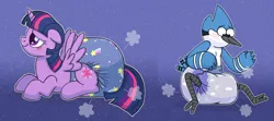 Size: 5293x2343 | Tagged: safe, artist:fillyscoots42, derpibooru import, twilight sparkle, twilight sparkle (alicorn), alicorn, pony, aeroplanes and meteor showers, air pushed out of diaper, airplanes (song), crossover, diaper, diaper fetish, fetish, image, mordecai, non-baby in diaper, png, poofy diaper, regular show