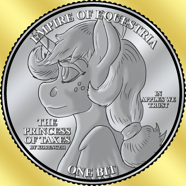 Size: 1024x1024 | Tagged: safe, artist:korencz11, derpibooru import, applejack, alicorn, pony, fanfic, coin, fanfic art, image, png, solo