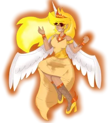 Size: 1280x1427 | Tagged: safe, artist:dazzlingmimi, artist:eeveeglaceon, derpibooru import, daybreaker, human, equestria girls, black sclera, clothes, dress, equestria girls-ified, female, grin, horn, horned humanization, humanized, image, png, simple background, smiling, solo, transparent background, winged humanization, wings