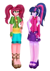 Size: 4466x6295 | Tagged: safe, artist:eeveeglaceon, derpibooru import, gloriosa daisy, sci-twi, twilight sparkle, human, equestria girls, alternate universe, clothes, dazzleverse, image, png, simple background, skirt, transparent background