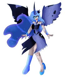 Size: 4902x5877 | Tagged: safe, artist:eeveeglaceon, derpibooru import, nightmare moon, princess luna, human, female, horn, horned humanization, humanized, image, nightmare luna, png, simple background, solo, transformation, transparent background, winged humanization, wings
