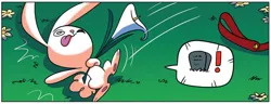 Size: 1314x505 | Tagged: safe, artist:amymebberson, derpibooru import, idw, angel bunny, rabbit, spoiler:comic, spoiler:comic23, animal, emanata, g4, image, jpeg, male, playing dead, solo, tongue out
