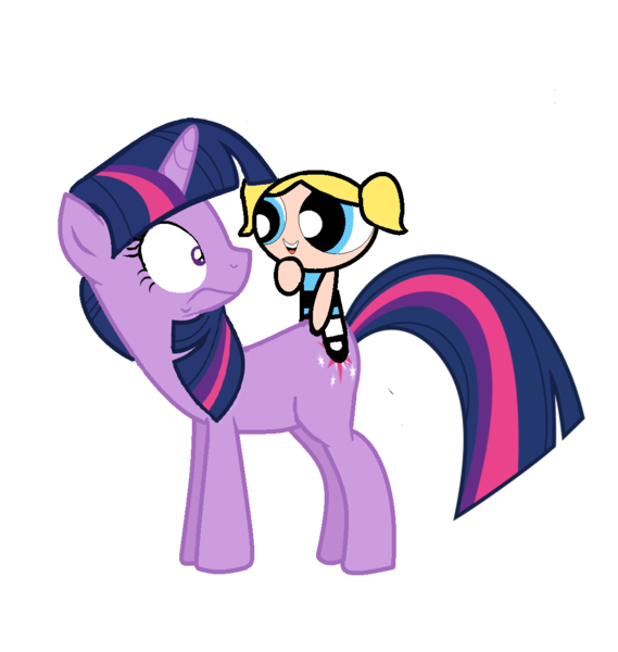 Size: 1120x1180 | Tagged: safe, artist:mlpfan3991, derpibooru import, twilight sparkle, human, pony, unicorn, double rainboom, bubbles (powerpuff girls), cartoon network, exploitable meme, female, humans riding ponies, image, meme, png, riding, same voice actor, simple background, smiling, tara strong, tara strong 50th birthday, the powerpuff girls, transparent background, unicorn twilight, voice actor joke