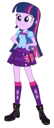 Size: 1228x2904 | Tagged: safe, artist:invisibleink, derpibooru import, twilight sparkle, twilight sparkle (alicorn), alicorn, human, equestria girls, equestria girls series, backpack, bowtie, clothes, crystal necklace, cutie mark, cutie mark on clothes, geode of telekinesis, hand on hip, image, jewelry, magical geodes, necklace, png, shirt, shoes, simple background, skirt, smiling, sneakers, socks, transparent background