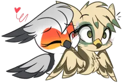 Size: 2537x1737 | Tagged: safe, artist:emberslament, derpibooru import, oc, oc:angelcrest, oc:dillinger, gryphon, biting, chibi, female, image, male, png, simple background, straight, transparent background, wing bite, wings