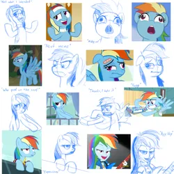 Size: 2000x2000 | Tagged: safe, artist:hiddelgreyk, derpibooru import, screencap, rainbow dash, human, pegasus, pony, deep tissue memories, equestria girls, inspiration manifestation, rainbow rocks, read it and weep, spike at your service, spoiler:deep tissue memories, alternate hairstyle, angry, annoyed, collage, derp, embarrassed, expressions, facial expressions, faic, female, image, injured, jpeg, looking at you, mare, open mouth, rainbow dash is best facemaker, scrunchy face, sketch, sketch dump, spa pony rainbow dash, spread wings, surprised, wavy mouth, wings