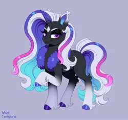 Size: 1932x1818 | Tagged: safe, artist:moetempura, derpibooru import, oc, unofficial characters only, pony, unicorn, clothes, coat markings, colored hooves, colored horn, female, horn, image, jpeg, mare, multicolored hair, scarf, socks (coat marking), solo, unshorn fetlocks