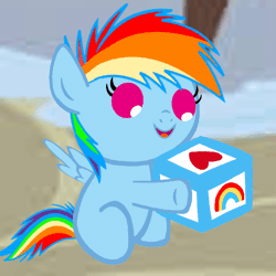 Size: 720x720 | Tagged: safe, artist:mlplary6, derpibooru import, rainbow dash, pegasus, pony, animated, baby, baby dash, baby pony, block, blocks, female, filly, filly rainbow dash, foal, gif, image, smiling, toy, younger