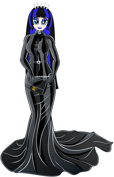 Size: 3716x5743 | Tagged: suggestive, artist:severity-gray, derpibooru import, oc, oc:coldlight bluestar, unofficial characters only, human, equestria girls, bag, belt, choker, clothes, eyeshadow, hairband, handbag, image, latex, latex dress, lipstick, looking at you, makeup, png, simple background, smiling, smiling at you, solo, tight clothing, transparent background