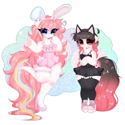 Size: 8000x8000 | Tagged: safe, artist:franshushu, derpibooru import, oc, oc:arwencuack, oc:nekonin, unofficial characters only, alicorn, anthro, cat, pegasus, pony, rabbit, animal, bodysuit, clothes, full body, image, png, simple background, swimsuit, transparent background