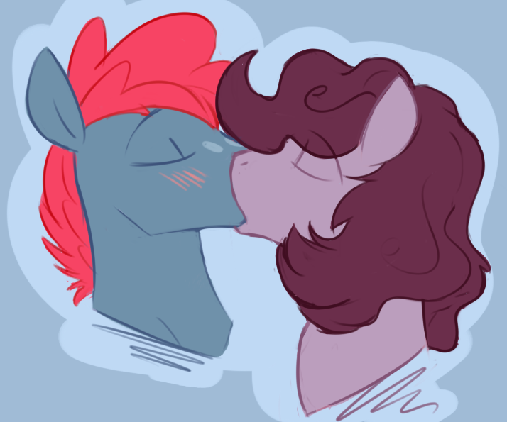 Size: 714x595 | Tagged: safe, artist:cottonsulk, derpibooru import, apple split, oc, oc:cottonsulk, apple family member, blushing, canon x oc, duo, gay, image, kissing, male, png, shipping