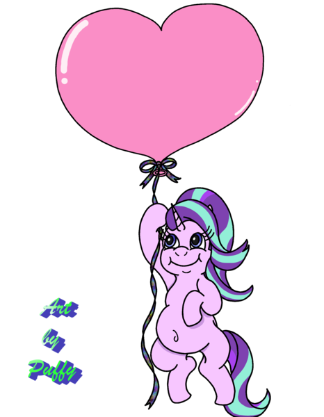 Size: 2018x2601 | Tagged: safe, artist:puffydearlysmith, derpibooru import, starlight glimmer, pony, unicorn, balloon, belly button, chubby, chubby cheeks, female, floating, heart, heart balloon, holiday, image, mare, png, simple background, smiling, transparent background, valentine's day