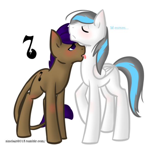 Size: 1200x1200 | Tagged: safe, artist:sinclair2013, derpibooru import, oc, oc:enamor, oc:winters end, unofficial characters only, pegasus, pony, unicorn, blushing, eyes closed, female, image, leonine tail, locking, male, png, shipping, stallion, straight, tail