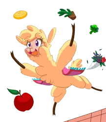 Size: 3145x3618 | Tagged: safe, artist:janji009, derpibooru import, alpaca, them's fightin' herds, apple, bouquet of flowers, broccoli, cinnamon bun, cloven hooves, community related, female, flower, food, image, open mouth, open smile, paprika (tfh), png, potted plant, simple background, smiling, solo, transparent background