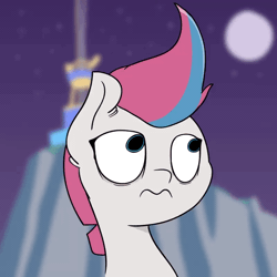Size: 800x800 | Tagged: safe, artist:marshmallowhors, derpibooru import, zipp storm, pegasus, pony, 3:, animated, bust, crystal brighthouse, eyeroll, female, frown, g5, gif, image, mare, moon, night, solo, stars