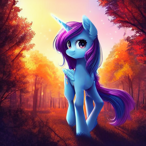 Size: 512x512 | Tagged: safe, derpibooru import, machine learning generated, purplesmart.ai, stable diffusion, oc, alicorn, pony, alicorn oc, autumn leaves, ear fluff, evening, female, forest, horn, image, leaf, leaves, looking at you, mare, outdoors, png, shading, solo, solo female, tree, walking, wings