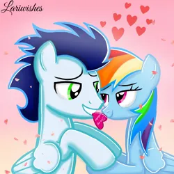 Size: 1400x1400 | Tagged: safe, artist:mlplary6, derpibooru import, rainbow dash, soarin', pegasus, pony, card, female, heart, hearts and hooves day, holding hooves, holiday, image, jpeg, looking at each other, looking at someone, love, male, mare, romantic, shipping, smiling, smiling at each other, soarindash, stallion, straight, valentine's day, valentine's day card