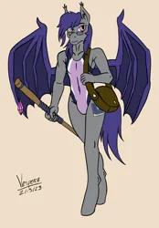 Size: 1336x1924 | Tagged: safe, artist:vesperce, derpibooru import, oc, oc:dusk rhine, anthro, bat pony, clothes, crossdressing, crystal, image, male, one-piece swimsuit, png, satchel, solo, swimsuit, walking stick