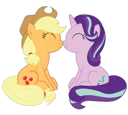 Size: 1500x1350 | Tagged: safe, artist:prixy05, derpibooru import, applejack, starlight glimmer, earth pony, pony, unicorn, boop, cute, female, glimmerbetes, glimmerjack, image, jackabetes, lesbian, noseboop, png, shipping, simple background, transparent background, vector