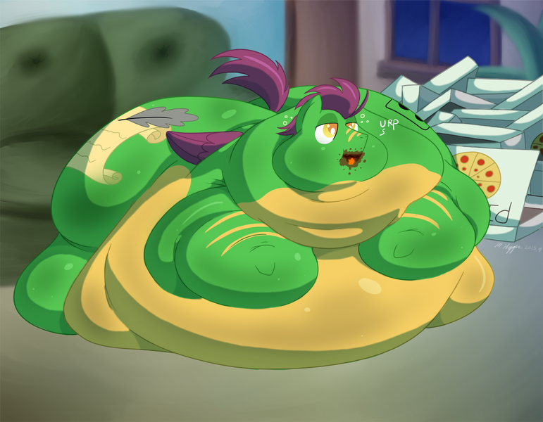 Size: 1620x1260 | Tagged: suggestive, artist:necrofeline, derpibooru import, oc, oc:nichara, unofficial characters only, pegasus, pony, series:pizza time, belly, big belly, binge, bingo wings, box, cheese, chubby cheeks, couch, fat, food, grounded, image, immobile, impossibly obese, large butt, meat, messy eating, morbidly obese, neck roll, obese, pegasus oc, pepperoni, pepperoni pizza, pizza, pizza box, plant, png, solo, thighs, thunder thighs, weight gain, weight gain sequence, window, wings