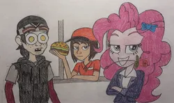 Size: 1716x1018 | Tagged: safe, artist:jebens1, derpibooru import, pinkie pie, equestria girls, casey jones, his cheeseburger, image, jpeg, parody, silly songs, silly songs with pinkie, veggietales