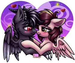 Size: 2011x1696 | Tagged: safe, artist:kruszyna25, derpibooru import, oc, oc:metal wing, pegasus, floating heart, heart, holiday, image, looking at each other, looking at someone, pegasus oc, png, simple background, transparent background, valentine's day, wings