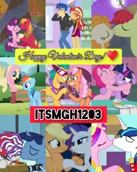 Size: 2458x3072 | Tagged: safe, derpibooru import, edit, edited screencap, editor:itsmgh1203, screencap, applejack, big macintosh, flash sentry, fluttershy, hitch trailblazer, night light, pinkie pie, princess cadance, rainbow dash, rarity, shining armor, sugar belle, sunny starscout, sunset shimmer, twilight sparkle, twilight sparkle (alicorn), twilight velvet, alicorn, earth pony, human, pegasus, pony, unicorn, a canterlot wedding, a trivial pursuit, do it for the ponygram!, equestria girls, equestria girls series, made in manehattan, may the best pet win, my little pony: tell your tale, once upon a zeppelin, season 2, season 5, season 7, season 9, the big mac question, the perfect pear, spoiler:eqg series (season 2), spoiler:g5, spoiler:my little pony: tell your tale, spoiler:s09, spoiler:tyts01e25, ^^, applejack's hat, boop, clothes, cowboy hat, cute, cutie mark, cutie mark on clothes, diapinkes, eyes closed, female, flying, g5, grin, hat, holiday, hug, image, jpeg, kissing, leather, leather vest, male, mane six, mare, night, one eye closed, pony partay, smiling, spread wings, stallion, sunglasses, text, valentine, valentine's day, vest, wings, wink