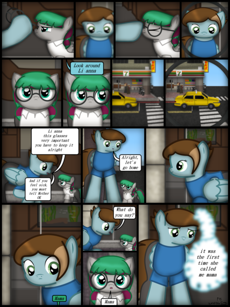 Size: 1750x2333 | Tagged: safe, artist:99999999000, derpibooru import, oc, oc:li anna, unofficial characters only, pegasus, pony, comic:grow with children, car, comic, dialogue, female, filly, foal, image, mother, mother and child, mother and daughter, parent, pegasus oc, png, squint, taxi, thought bubble, wings