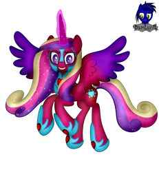 Size: 3840x4154 | Tagged: safe, artist:damlanil, derpibooru import, princess cadance, alicorn, pony, armor, clothes, collar, commission, corrupted, ethereal mane, female, gem, grin, heart, helmet, hoof shoes, horn, image, lovebringer, magic, magic aura, mare, nightmare cadance, nightmarified, png, sharp teeth, shoes, show accurate, simple background, smiling, solo, teeth, transparent background, vector, wings
