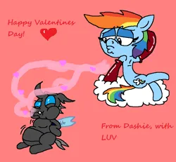 Size: 802x740 | Tagged: safe, artist:dragonboi471, artist:rainbowdashsmailbag, derpibooru import, rainbow dash, changeling, pony, changeling feeding, changeling overfeeding, chunkling, holiday, image, png, valentine's day