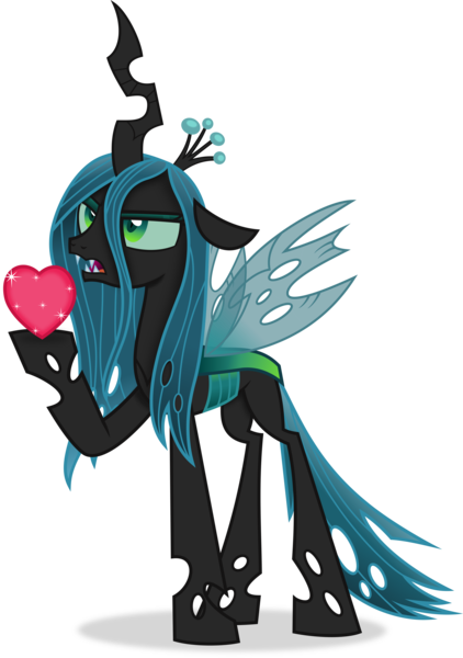 Size: 4370x6207 | Tagged: safe, artist:anime-equestria, derpibooru import, queen chrysalis, changeling, changeling queen, absurd resolution, crown, female, heart, holding, horn, image, jewelry, lidded eyes, png, regalia, simple background, solo, transparent background, vector, wings