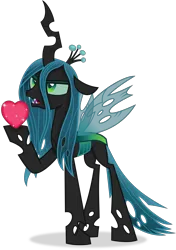 Size: 4370x6207 | Tagged: safe, artist:anime-equestria, derpibooru import, queen chrysalis, changeling, changeling queen, absurd resolution, crown, female, heart, holding, horn, image, jewelry, lidded eyes, png, regalia, simple background, solo, transparent background, vector, wings