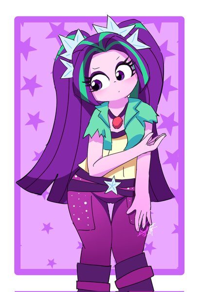 Size: 1402x2048 | Tagged: safe, artist:leo19969525, derpibooru import, aria blaze, human, equestria girls, clothes, female, gem, hair, image, jpeg, purple eyes, solo